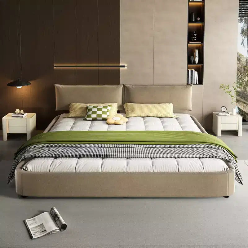 Whisen King Size Cloud Bed Frame, Chenille Upholstered Bed with Oversized Padded Movable Headboard, Round Corner