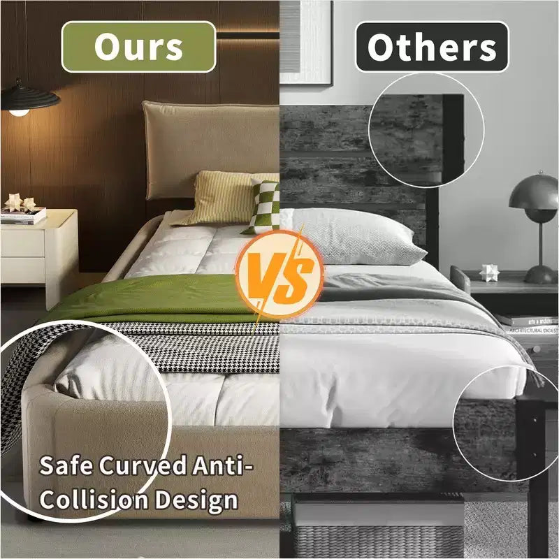 Whisen King Size Cloud Bed Frame, Chenille Upholstered Bed with Oversized Padded Movable Headboard, Round Corner