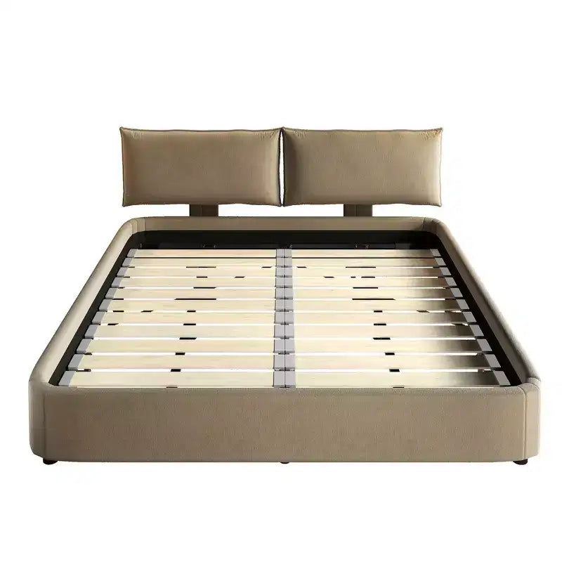 Whisen King Size Cloud Bed Frame, Chenille Upholstered Bed with Oversized Padded Movable Headboard, Round Corner