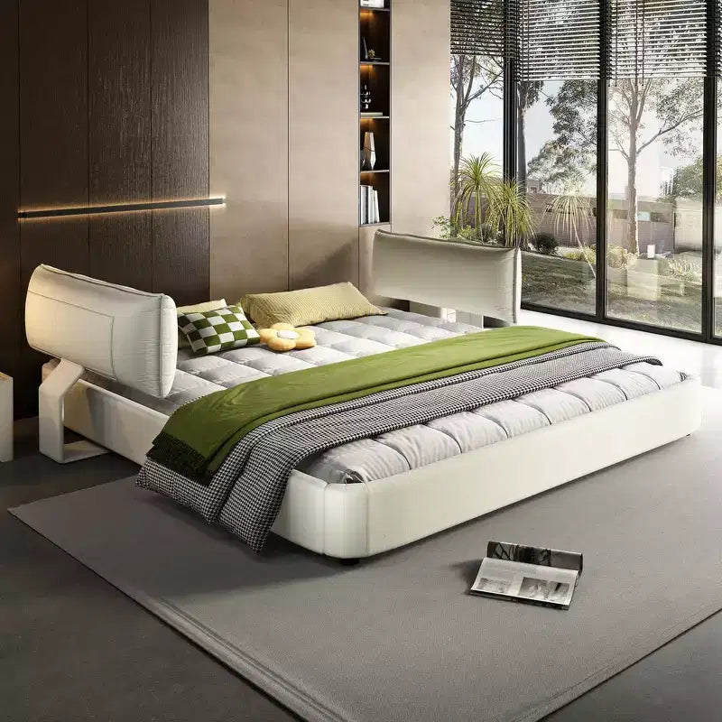 Whisen King Size Cloud Bed Frame, Chenille Upholstered Bed with Oversized Padded Movable Headboard, Round Corner