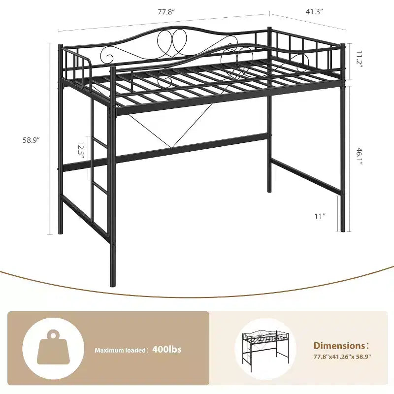 Bunk Bed Twin Over Twin, Twin Bunk Bed with Ladde & Full-Length Guardrails, Heavy Duty Metal 400 LBS Weight Capacity, Space-Saving Design
