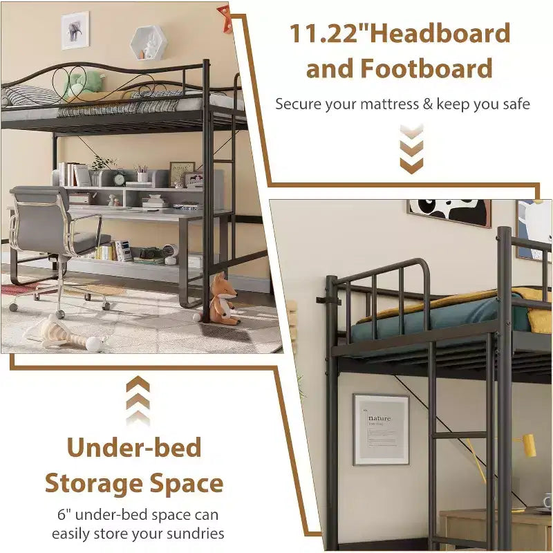 Bunk Bed Twin Over Twin, Twin Bunk Bed with Ladde & Full-Length Guardrails, Heavy Duty Metal 400 LBS Weight Capacity, Space-Saving Design