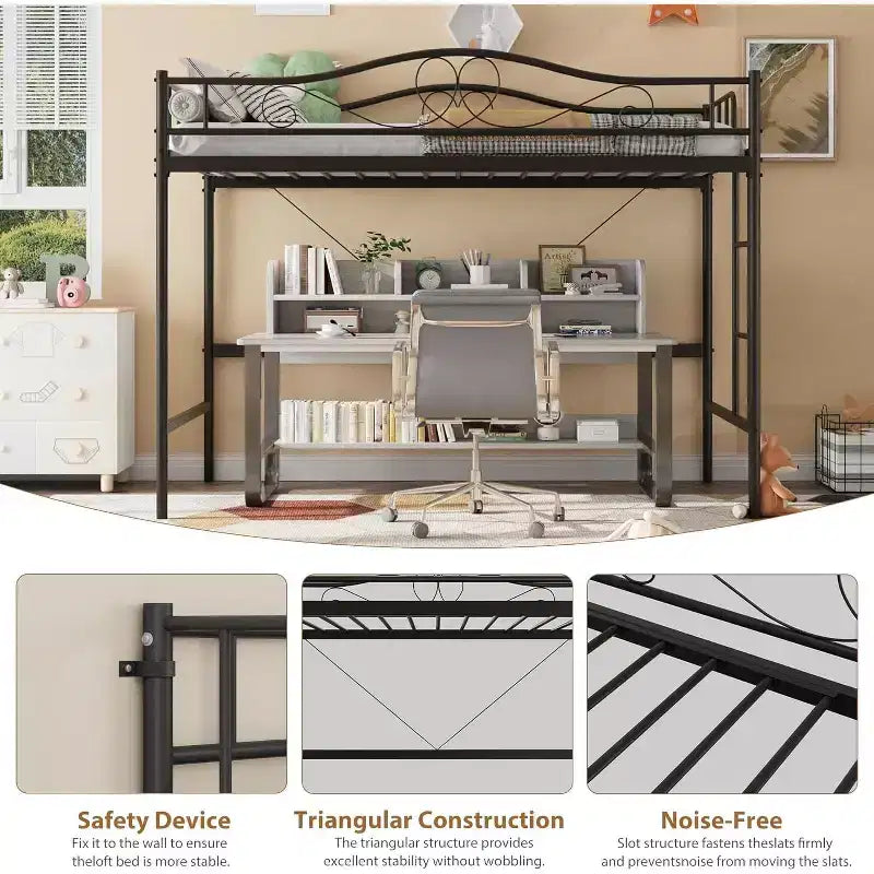 Bunk Bed Twin Over Twin, Twin Bunk Bed with Ladde & Full-Length Guardrails, Heavy Duty Metal 400 LBS Weight Capacity, Space-Saving Design