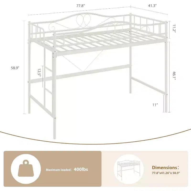 Bunk Bed Twin Over Twin, Twin Bunk Bed with Ladde & Full-Length Guardrails, Heavy Duty Metal 400 LBS Weight Capacity, Space-Saving Design