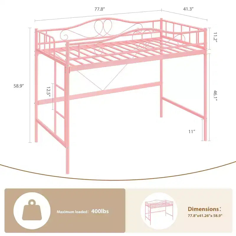 Bunk Bed Twin Over Twin, Twin Bunk Bed with Ladde & Full-Length Guardrails, Heavy Duty Metal 400 LBS Weight Capacity, Space-Saving Design