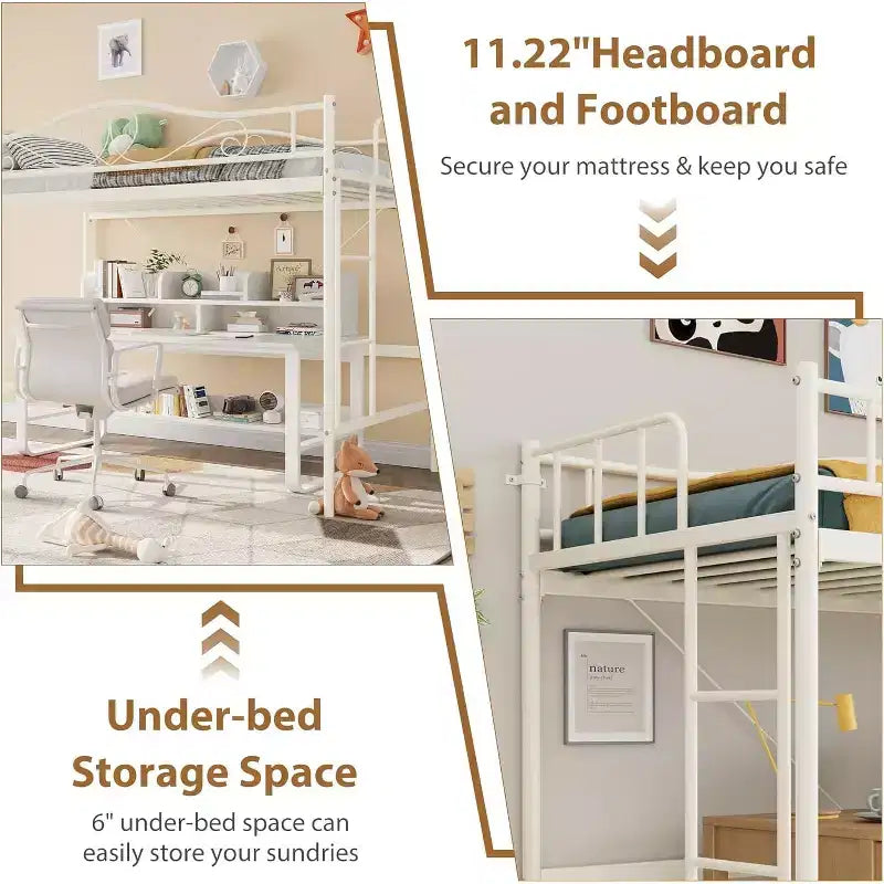Bunk Bed Twin Over Twin, Twin Bunk Bed with Ladde & Full-Length Guardrails, Heavy Duty Metal 400 LBS Weight Capacity, Space-Saving Design