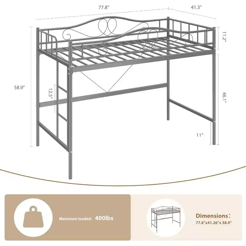 Bunk Bed Twin Over Twin, Twin Bunk Bed with Ladde & Full-Length Guardrails, Heavy Duty Metal 400 LBS Weight Capacity, Space-Saving Design