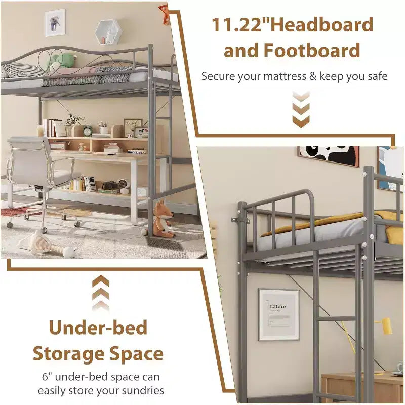 Bunk Bed Twin Over Twin, Twin Bunk Bed with Ladde & Full-Length Guardrails, Heavy Duty Metal 400 LBS Weight Capacity, Space-Saving Design