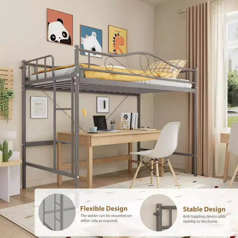 Bunk Bed Twin Over Twin, Twin Bunk Bed with Ladde & Full-Length Guardrails, Heavy Duty Metal 400 LBS Weight Capacity, Space-Saving Design