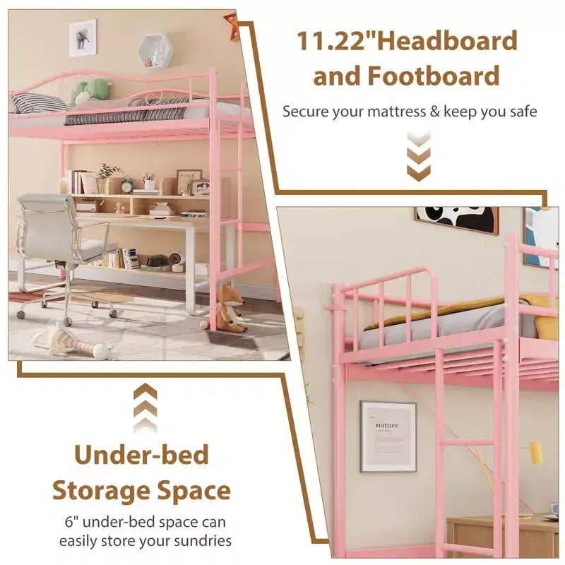 Bunk Bed Twin Over Twin, Twin Bunk Bed with Ladde & Full-Length Guardrails, Heavy Duty Metal 400 LBS Weight Capacity, Space-Saving Design