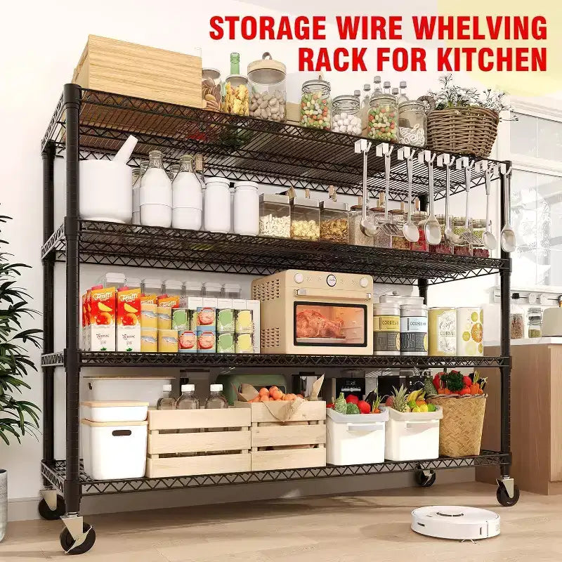 5-Tier or 4-Tier Metal Storage Shelves with Wheels, 59 W 3300 LBS Capacity Heavy Duty Adjustable Wire Rack for Garage, Pantry, Kitchen