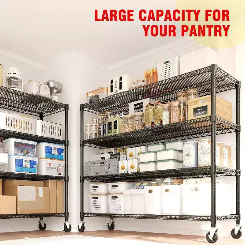 5-Tier or 4-Tier Metal Storage Shelves with Wheels, 59 W 3300 LBS Capacity Heavy Duty Adjustable Wire Rack for Garage, Pantry, Kitchen