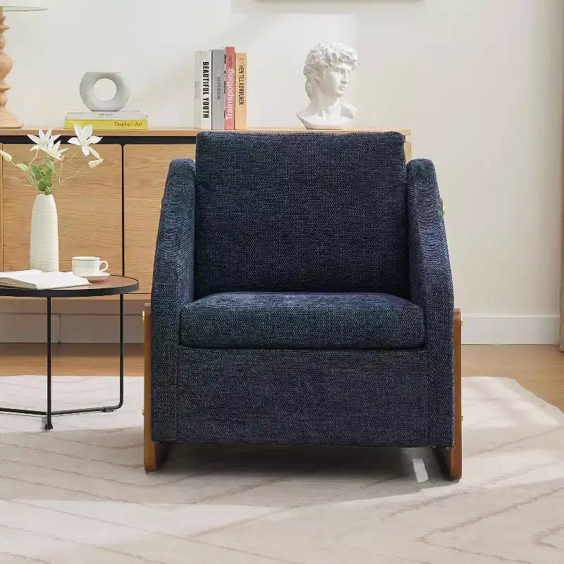 MAYEERTY Chenille Upholstered Armchair, Wooden Side Frame Cushioned Seat, Living Room Bedroom, Beige