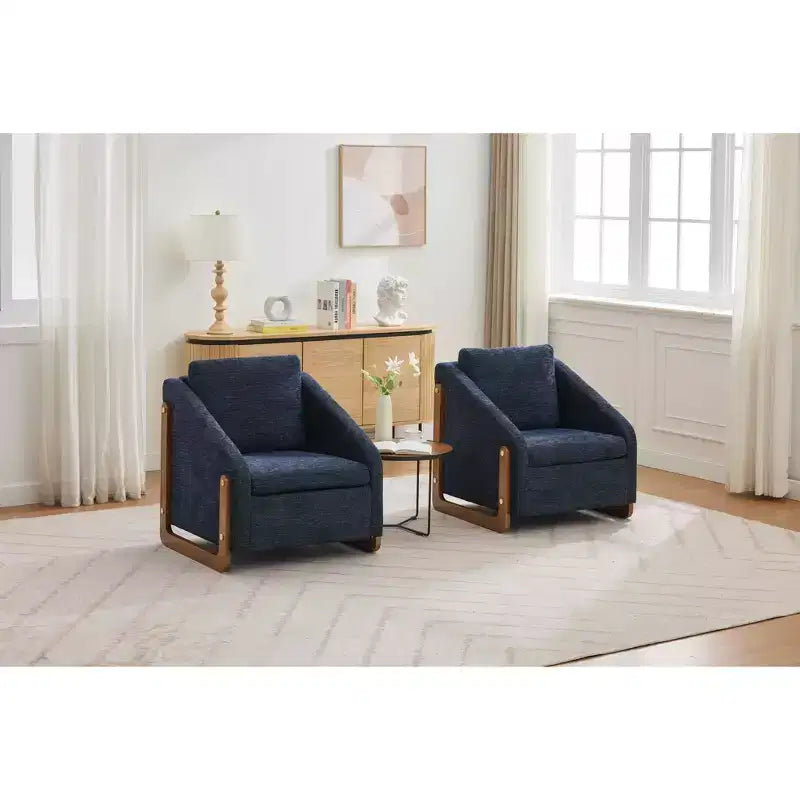 MAYEERTY Chenille Upholstered Armchair, Wooden Side Frame Cushioned Seat, Living Room Bedroom, Beige