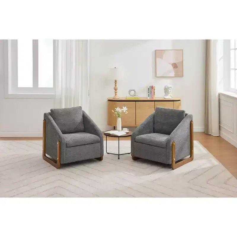 MAYEERTY Chenille Upholstered Armchair, Wooden Side Frame Cushioned Seat, Living Room Bedroom, Beige