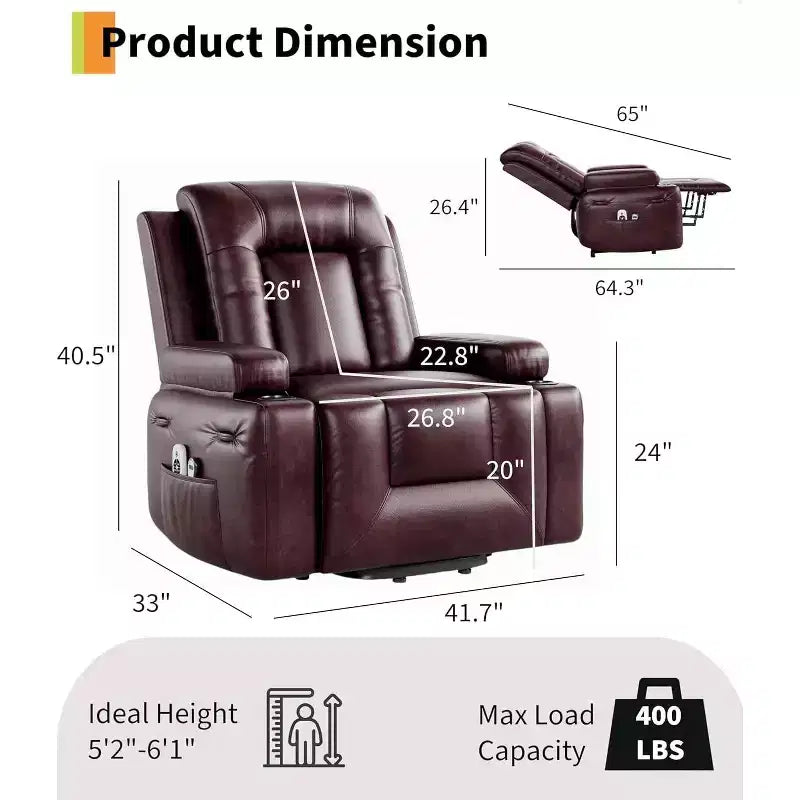Oversized Power Lift Recliner Chair, Home Theater Seating with Lumbar Support, Adjustable Back and Legs, Elderly Power Recliner Chair for Living Room