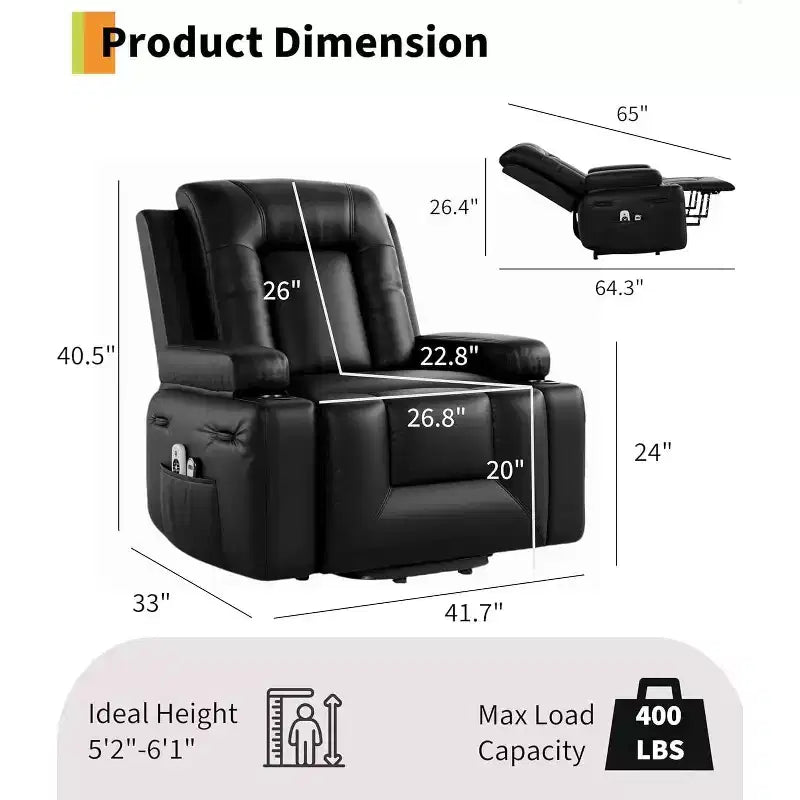 Oversized Power Lift Recliner Chair, Home Theater Seating with Lumbar Support, Adjustable Back and Legs, Elderly Power Recliner Chair for Living Room