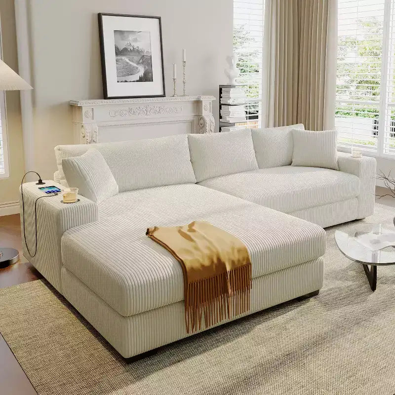 L-Shaped Sectional Sofa Modular Corner Sofa Sleeper Sofa Couch Louge Sofa with Cup Holders & Charging Ports - ModernLuxe