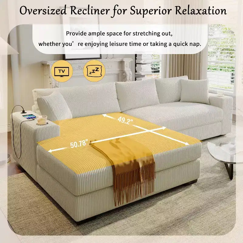 L-Shaped Sectional Sofa Modular Corner Sofa Sleeper Sofa Couch Louge Sofa with Cup Holders & Charging Ports - ModernLuxe