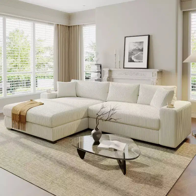 L-Shaped Sectional Sofa Modular Corner Sofa Sleeper Sofa Couch Louge Sofa with Cup Holders & Charging Ports - ModernLuxe