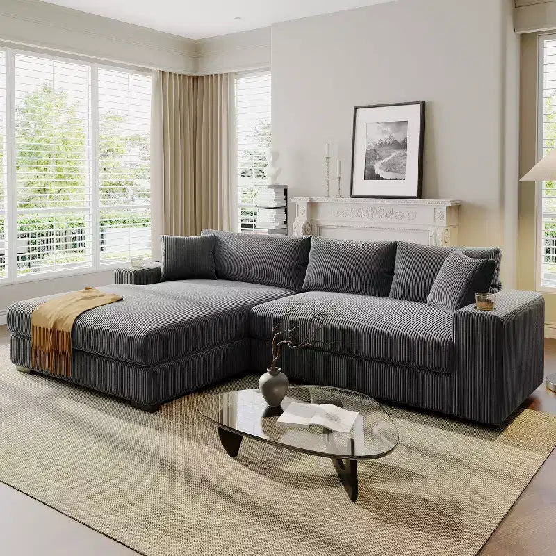 L-Shaped Sectional Sofa Modular Corner Sofa Sleeper Sofa Couch Louge Sofa with Cup Holders & Charging Ports - ModernLuxe