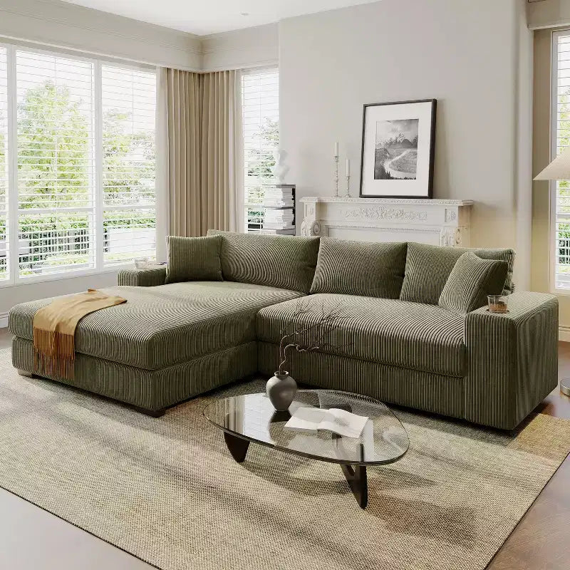 L-Shaped Sectional Sofa Modular Corner Sofa Sleeper Sofa Couch Louge Sofa with Cup Holders & Charging Ports - ModernLuxe