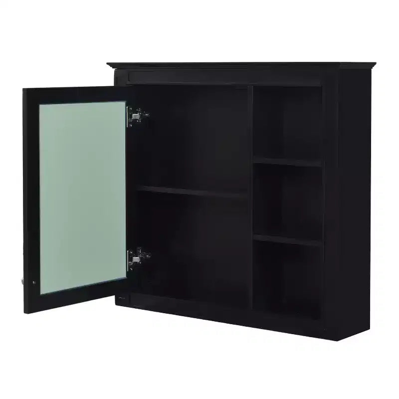 FAMYYT 30 in. W x 28 in. H Rectangular MDF Board Surface Mount Bathroom Medicine Cabinet with Mirror, Open Shelves
