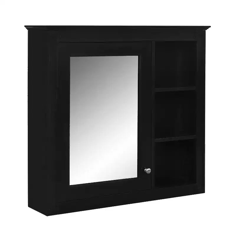 FAMYYT 30 in. W x 28 in. H Rectangular MDF Board Surface Mount Bathroom Medicine Cabinet with Mirror, Open Shelves