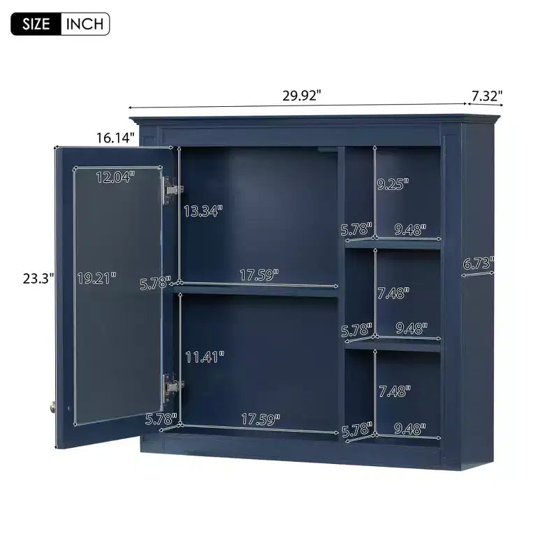 FAMYYT 30 in. W x 28 in. H Rectangular MDF Board Surface Mount Bathroom Medicine Cabinet with Mirror, Open Shelves