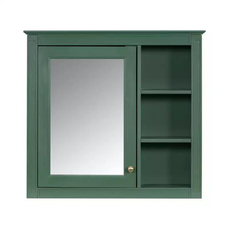 FAMYYT 30 in. W x 28 in. H Rectangular MDF Board Surface Mount Bathroom Medicine Cabinet with Mirror, Open Shelves