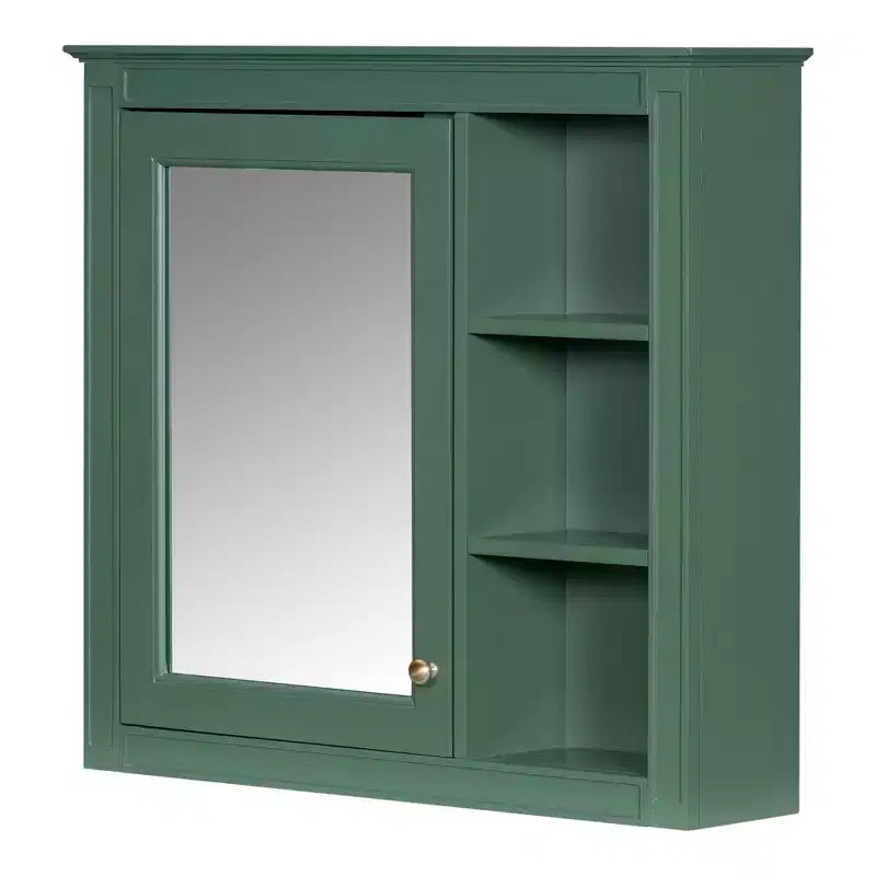 FAMYYT 30 in. W x 28 in. H Rectangular MDF Board Surface Mount Bathroom Medicine Cabinet with Mirror, Open Shelves