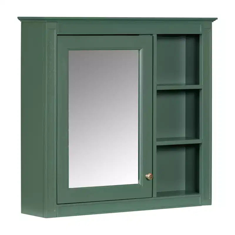 FAMYYT 30 in. W x 28 in. H Rectangular MDF Board Surface Mount Bathroom Medicine Cabinet with Mirror, Open Shelves