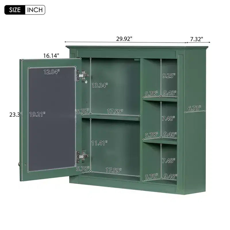 FAMYYT 30 in. W x 28 in. H Rectangular MDF Board Surface Mount Bathroom Medicine Cabinet with Mirror, Open Shelves
