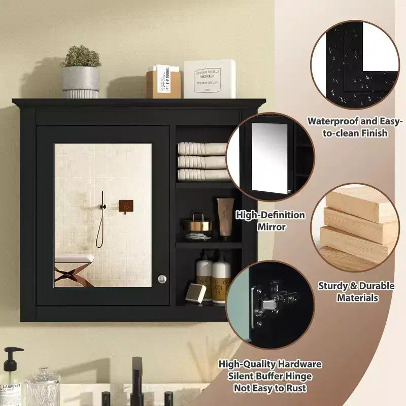 FAMYYT 30 in. W x 28 in. H Rectangular MDF Board Surface Mount Bathroom Medicine Cabinet with Mirror, Open Shelves