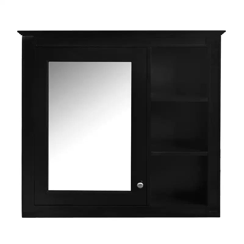 FAMYYT 30 in. W x 28 in. H Rectangular MDF Board Surface Mount Bathroom Medicine Cabinet with Mirror, Open Shelves