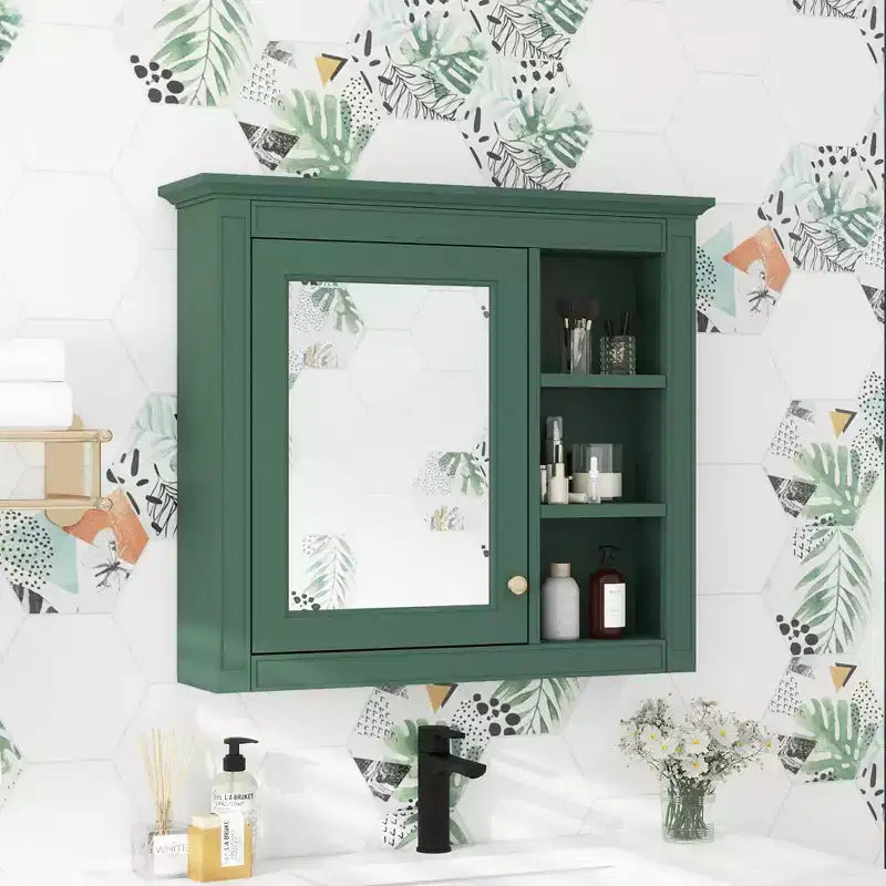 FAMYYT 30 in. W x 28 in. H Rectangular MDF Board Surface Mount Bathroom Medicine Cabinet with Mirror, Open Shelves