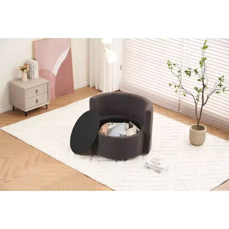 MAYEERTY Teddy Fabric Swivel Storage Chair, Back Cushion, Living Room, Khaki