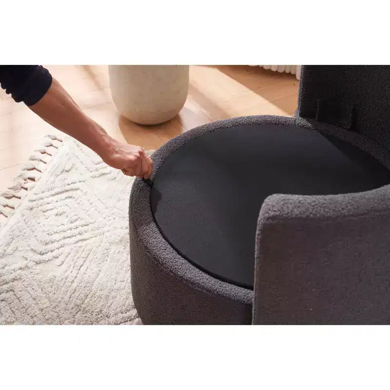MAYEERTY Teddy Fabric Swivel Storage Chair, Back Cushion, Living Room, Khaki