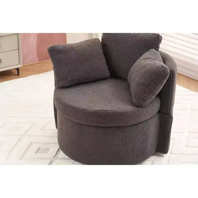 MAYEERTY Teddy Fabric Swivel Storage Chair, Back Cushion, Living Room, Khaki