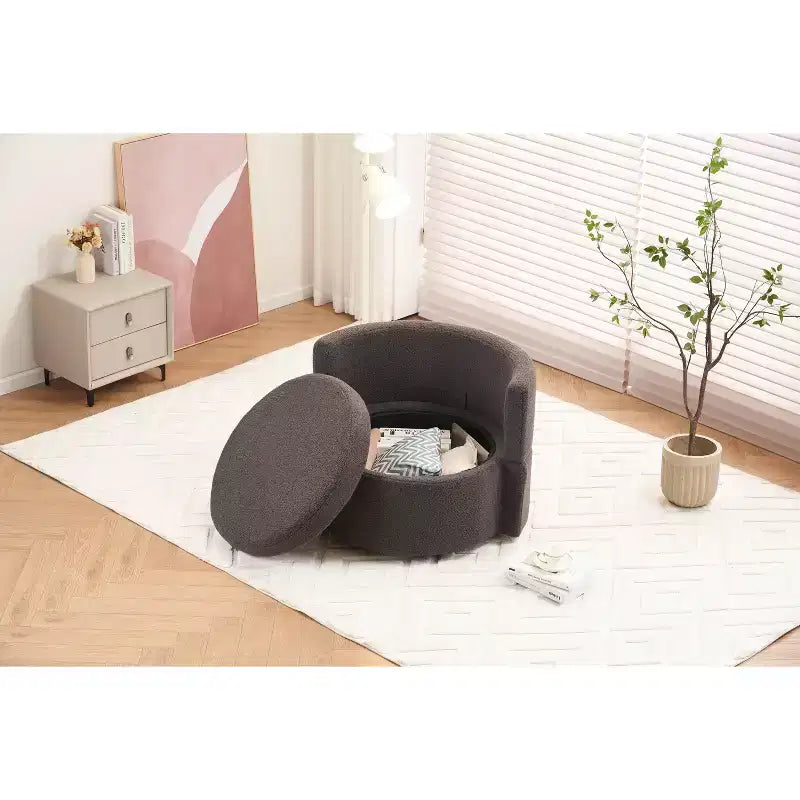 MAYEERTY Teddy Fabric Swivel Storage Chair, Back Cushion, Living Room, Khaki