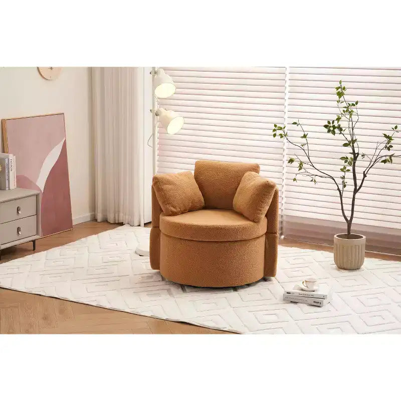 MAYEERTY Teddy Fabric Swivel Storage Chair, Back Cushion, Living Room, Khaki