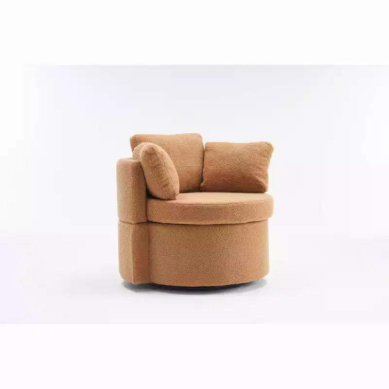 MAYEERTY Teddy Fabric Swivel Storage Chair, Back Cushion, Living Room, Khaki