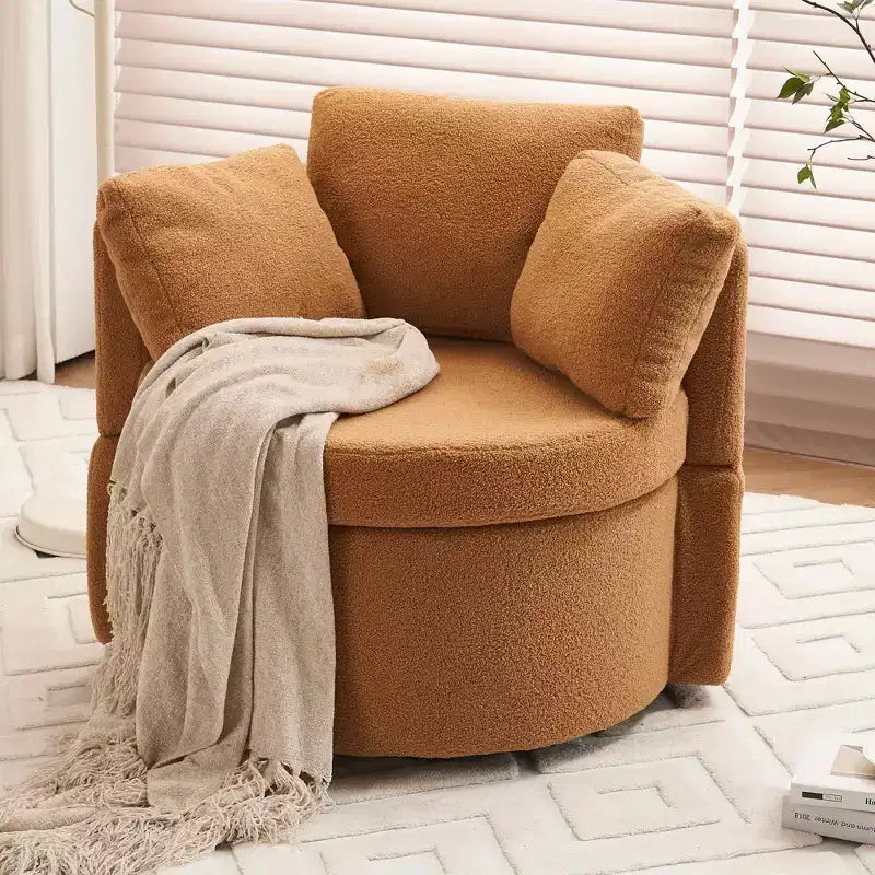 MAYEERTY Teddy Fabric Swivel Storage Chair, Back Cushion, Living Room, Khaki