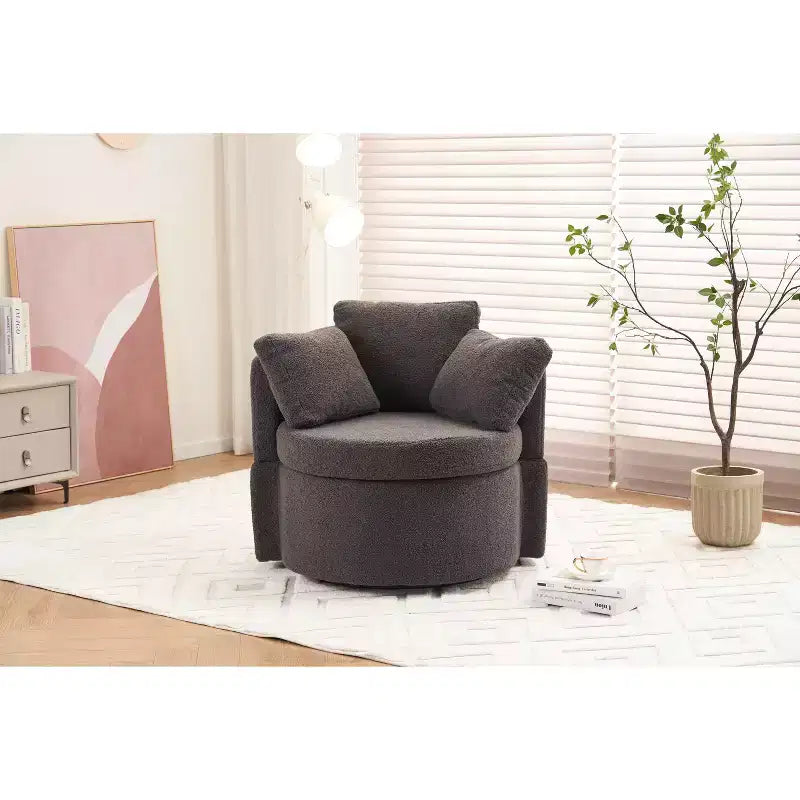 MAYEERTY Teddy Fabric Swivel Storage Chair, Back Cushion, Living Room, Khaki