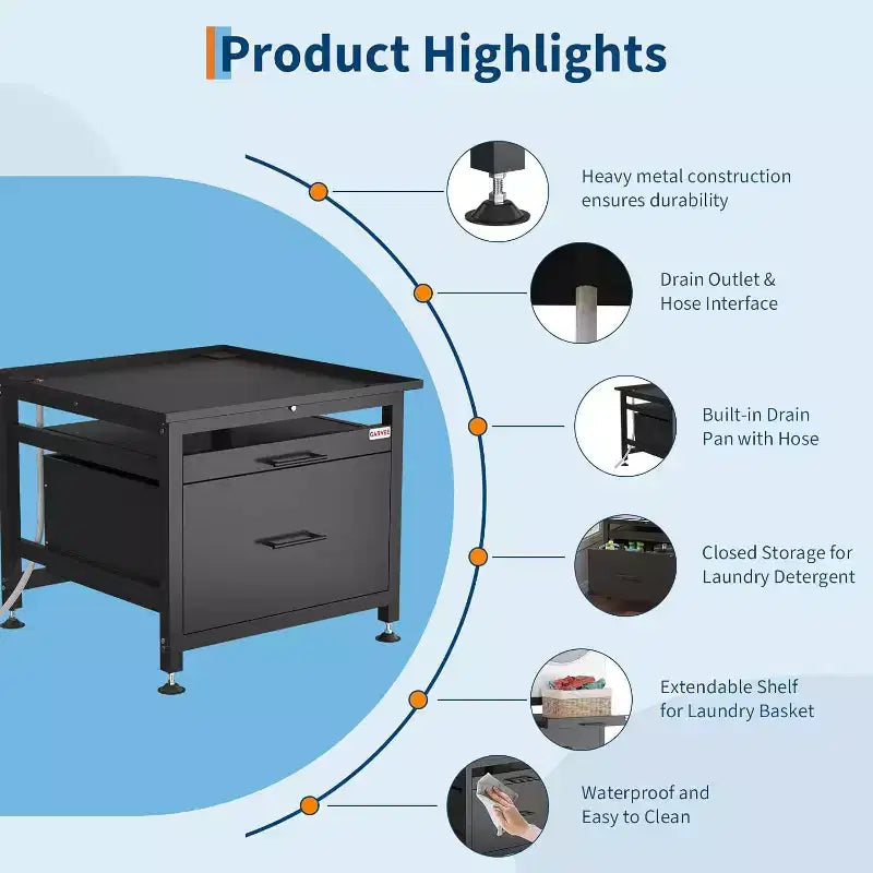Heavy-Duty 29 Washer/Dryer Pedestal with Drawer & Shelf, 850lb Capacity & Anti-Vibration Base for Most Machines