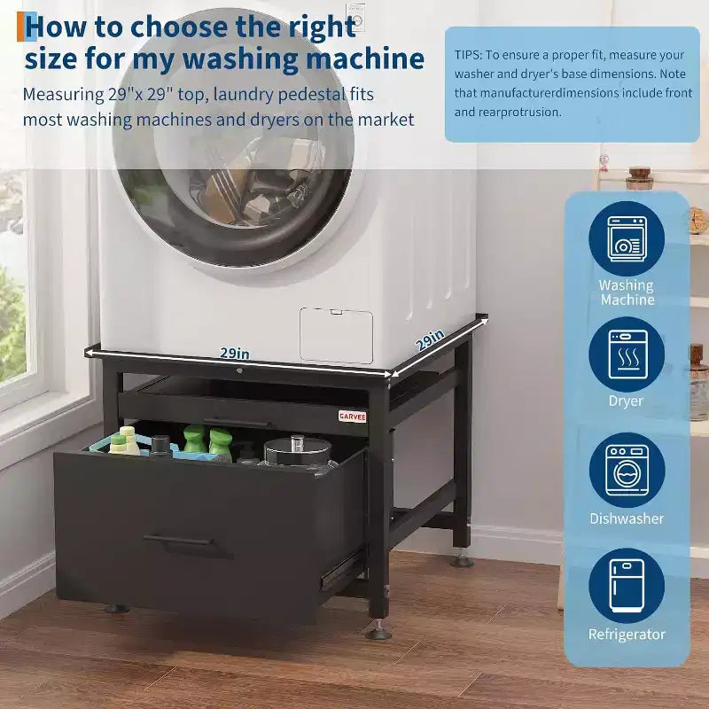 Heavy-Duty 29 Washer/Dryer Pedestal with Drawer & Shelf, 850lb Capacity & Anti-Vibration Base for Most Machines