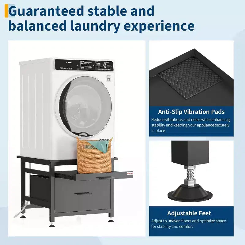 Heavy-Duty 29 Washer/Dryer Pedestal with Drawer & Shelf, 850lb Capacity & Anti-Vibration Base for Most Machines