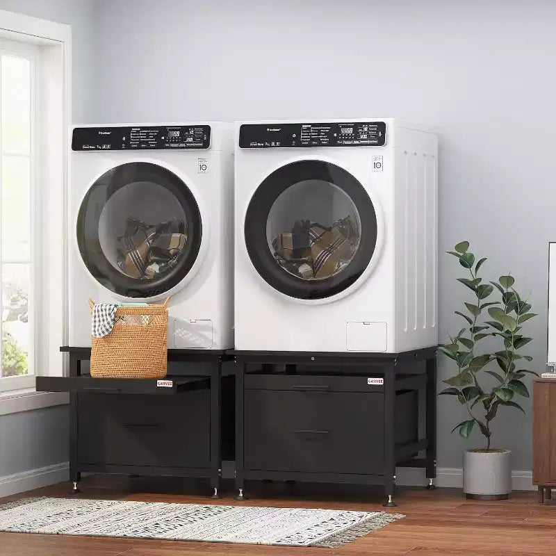 Heavy-Duty 29 Washer/Dryer Pedestal with Drawer & Shelf, 850lb Capacity & Anti-Vibration Base for Most Machines
