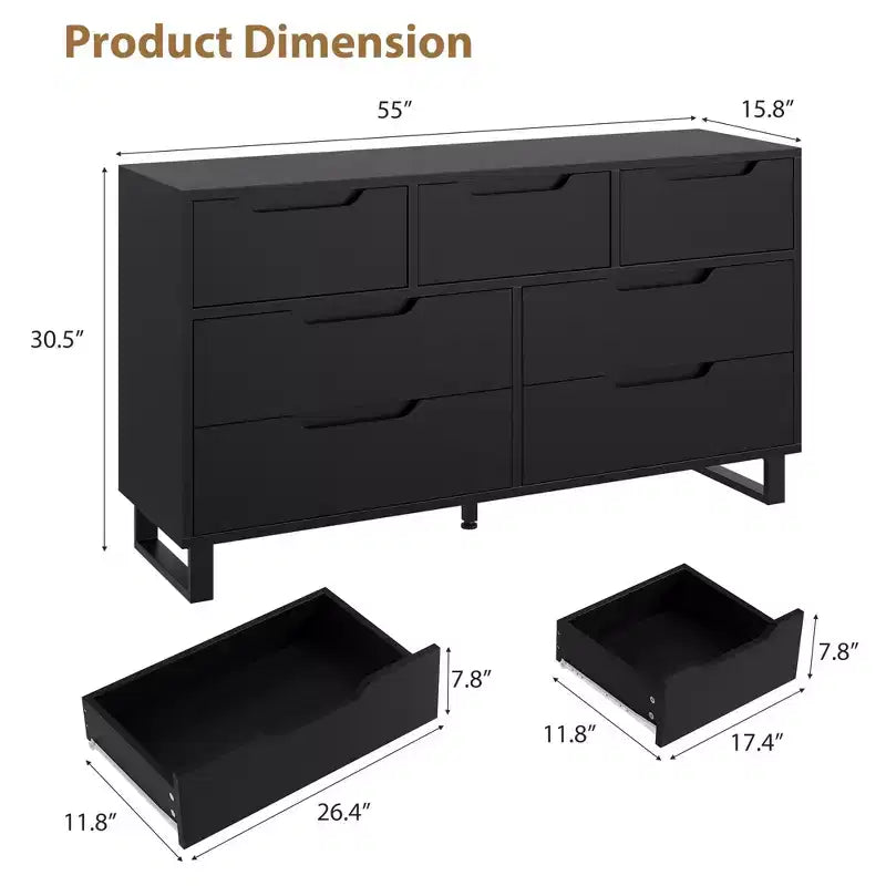 7 Dresser for Bedroom, 55 Wide Dresser, Freestanding Horizontal Drawer w/Storage, Wooden Closet Chest Storage for Living Room, Hallway