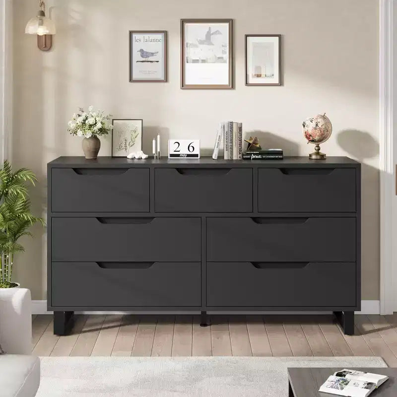 7 Dresser for Bedroom, 55 Wide Dresser, Freestanding Horizontal Drawer w/Storage, Wooden Closet Chest Storage for Living Room, Hallway
